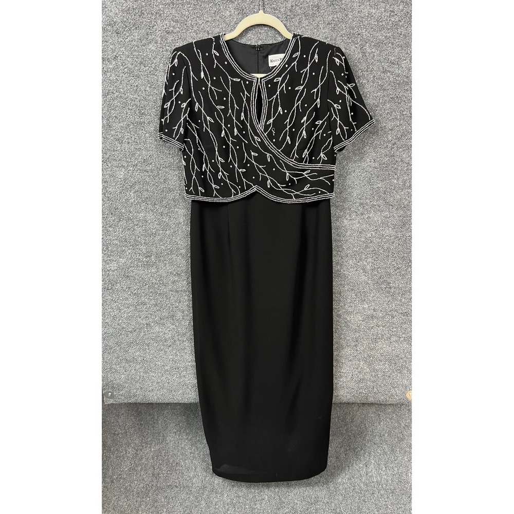 Karen Miller Womens Gown 6P Black Beaded Maxi Dress Formal Black Tie Wedding VTG